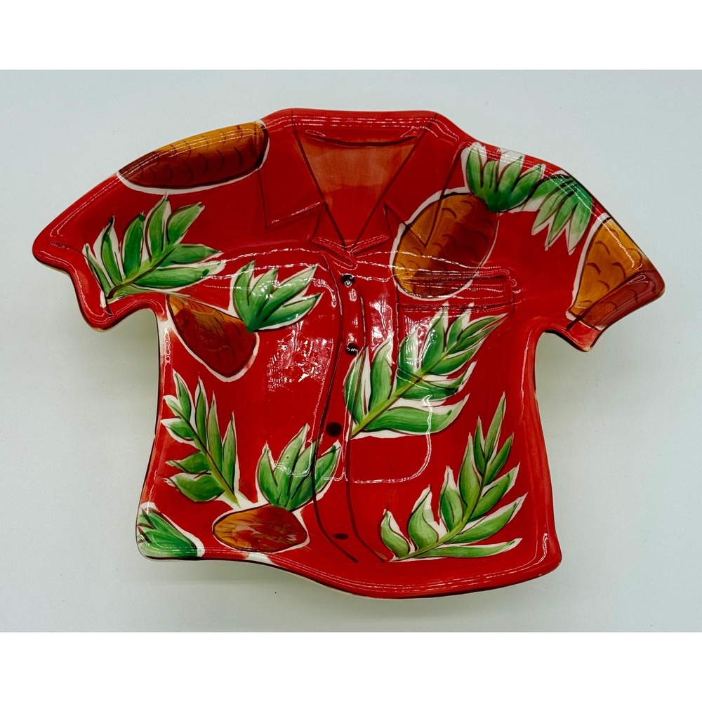 Clay Art Tropical Pineapple Hawaiian Shirt Shaped Serving Bowl Dip